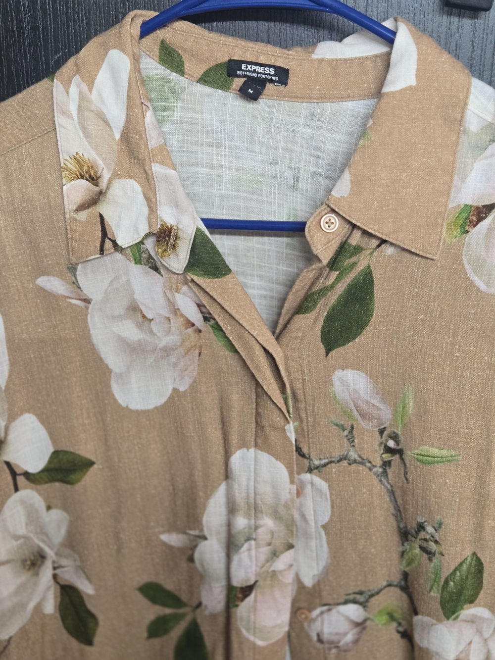 Express Linen Floral Button-Up Shirt